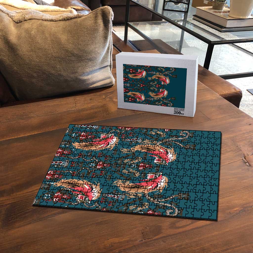 Dark Cyan Blue Bird of Batik Papua Puzzle Exotic Natural Wealth of Papua - Polynesian Pride