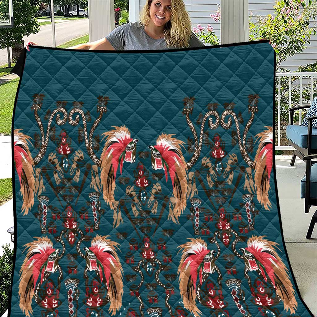 Dark Cyan Blue Bird of Batik Papua Quilt Exotic Natural Wealth of Papua LT9 Blue - Polynesian Pride