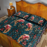 Dark Cyan Blue Bird of Batik Papua Quilt Bed Set Exotic Natural Wealth of Papua - Polynesian Pride