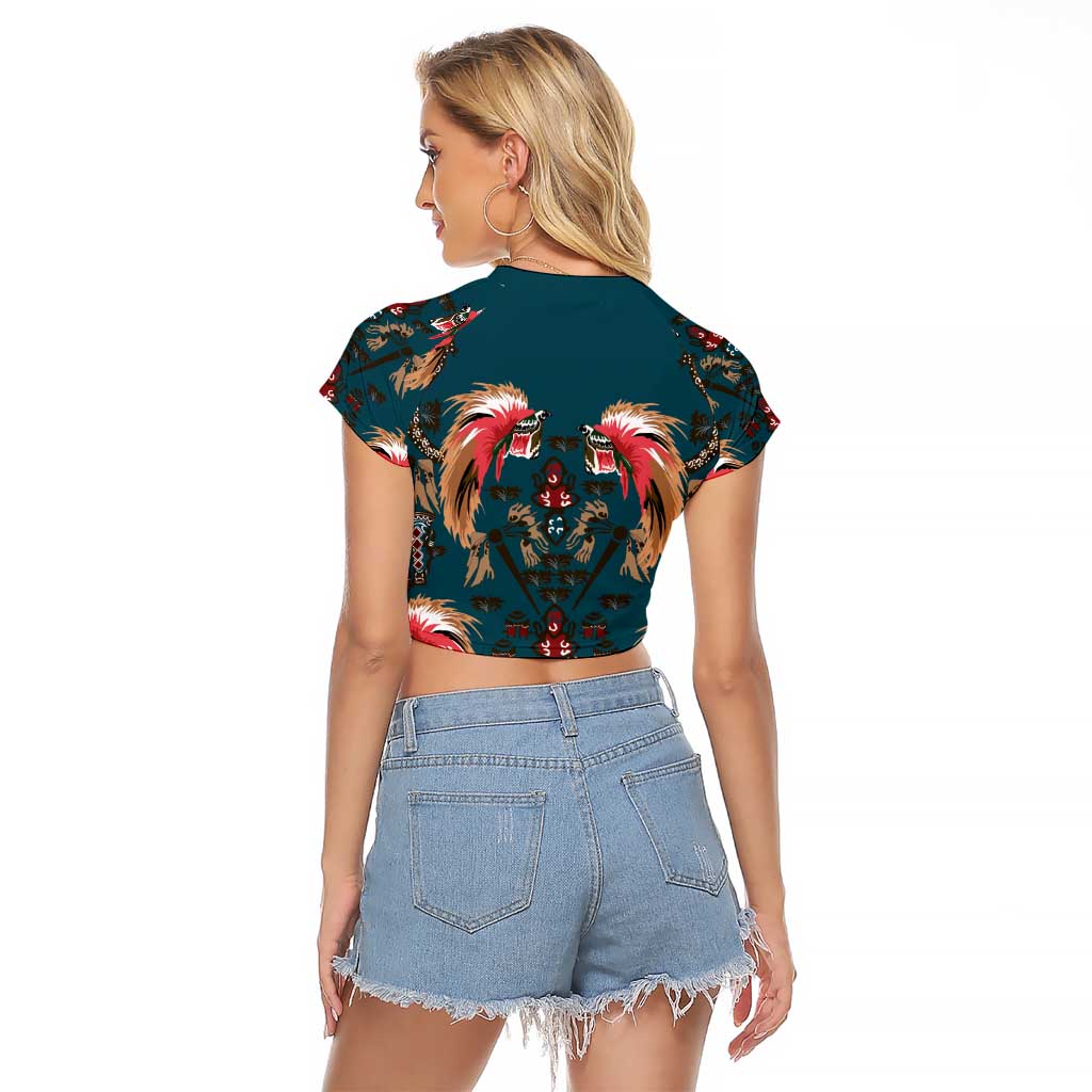 Dark Cyan Blue Bird of Batik Papua Raglan Cropped T Shirt Exotic Natural Wealth of Papua - Polynesian Pride