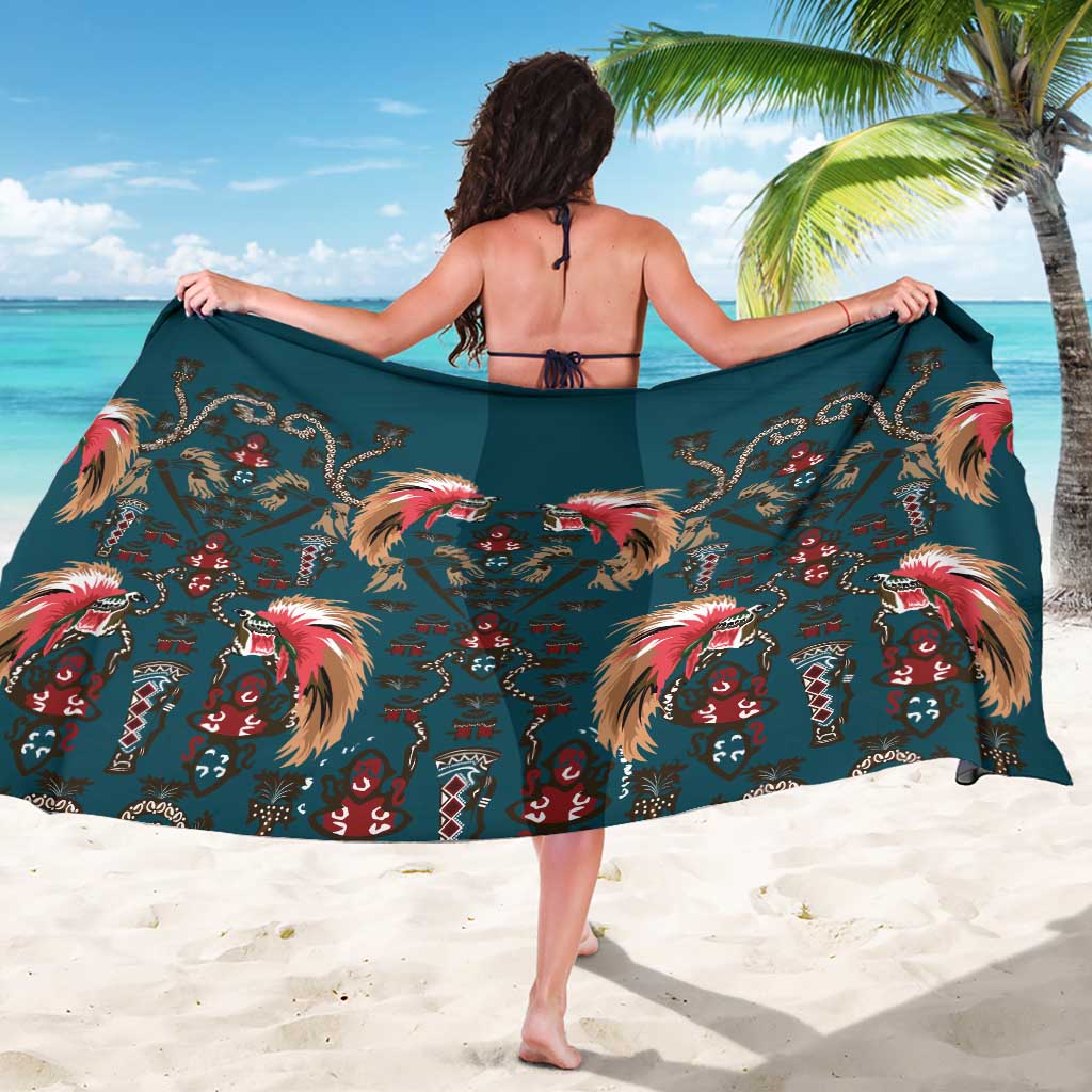 Dark Cyan Blue Bird of Batik Papua Sarong Exotic Natural Wealth of Papua LT9 - Polynesian Pride