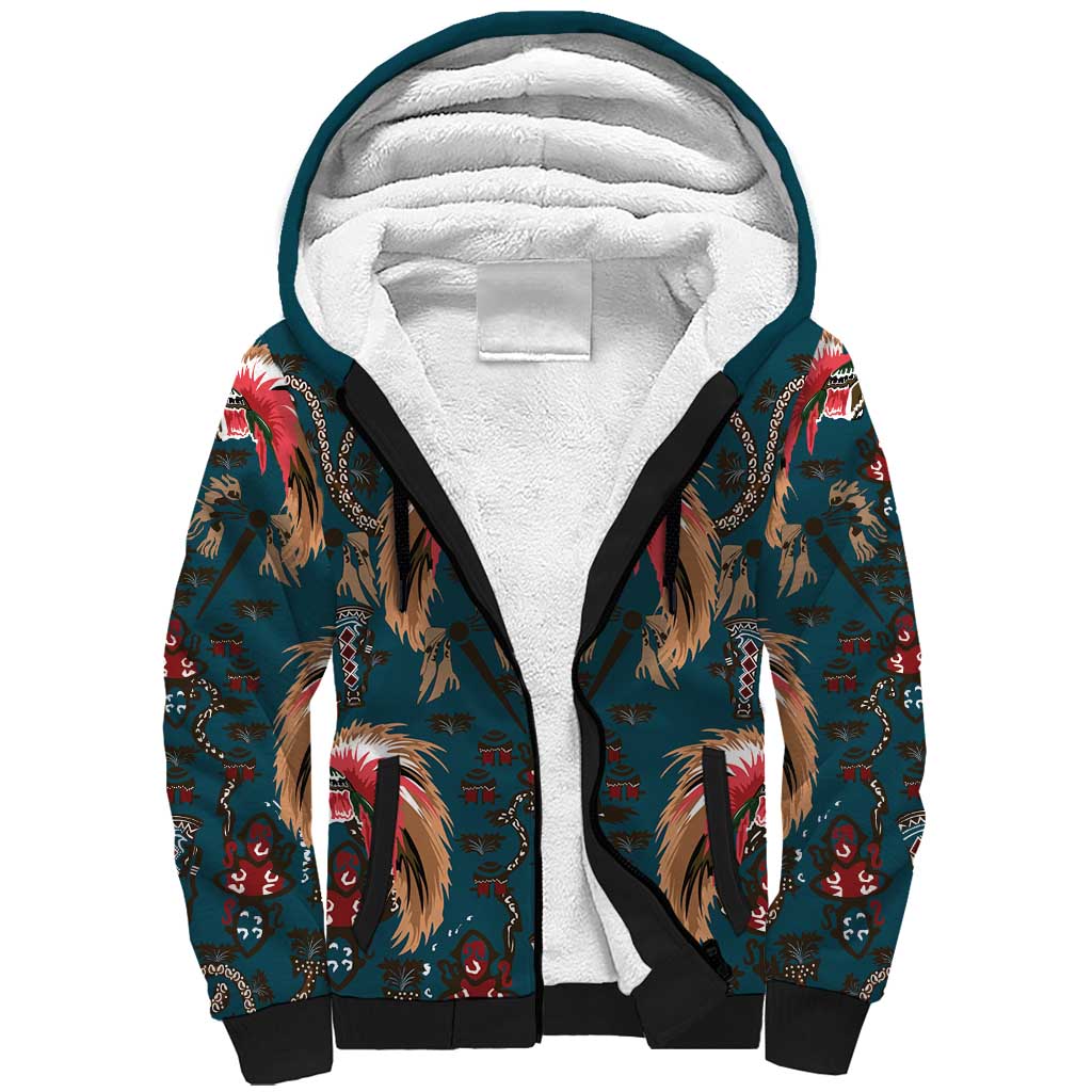 Dark Cyan Blue Bird of Batik Papua Sherpa Hoodie Exotic Natural Wealth of Papua LT9 Unisex Blue - Polynesian Pride