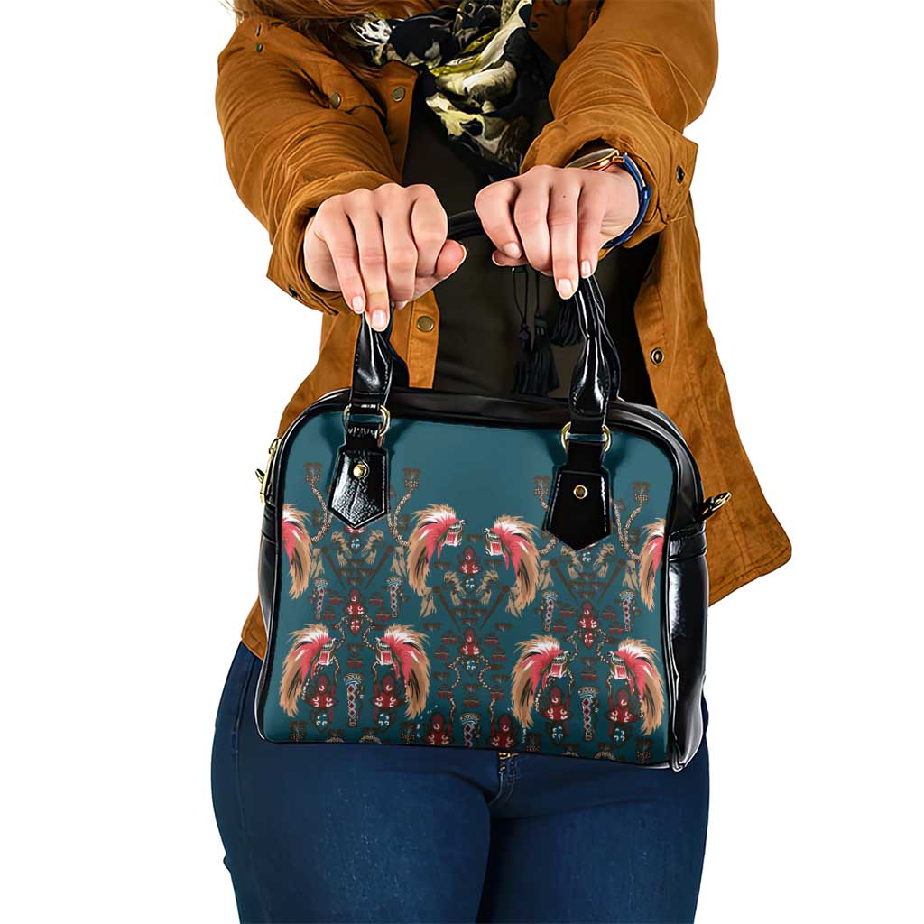Dark Cyan Blue Bird of Batik Papua Shoulder Handbag Exotic Natural Wealth of Papua - Polynesian Pride