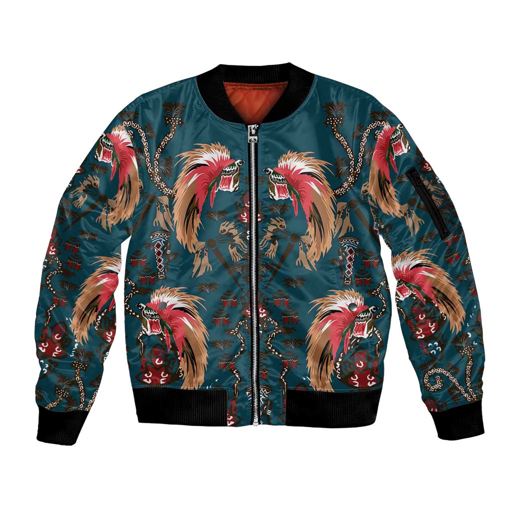 Dark Cyan Blue Bird of Batik Papua Sleeve Zip Bomber Jacket Exotic Natural Wealth of Papua LT9 Unisex Blue - Polynesian Pride
