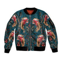 Dark Cyan Blue Bird of Batik Papua Sleeve Zip Bomber Jacket Exotic Natural Wealth of Papua LT9 Unisex Blue - Polynesian Pride