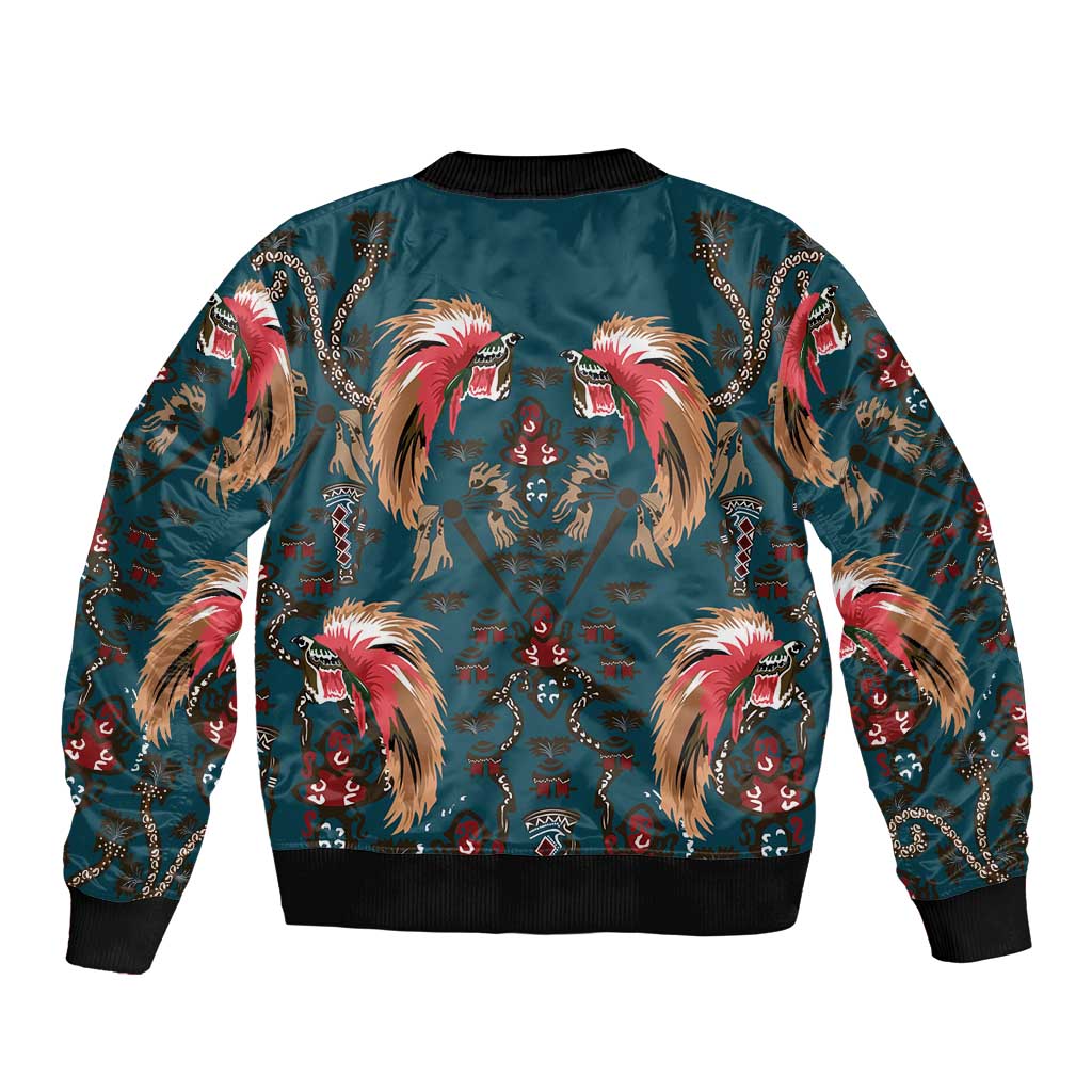 Dark Cyan Blue Bird of Batik Papua Sleeve Zip Bomber Jacket Exotic Natural Wealth of Papua LT9 - Polynesian Pride