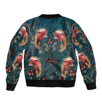 Dark Cyan Blue Bird of Batik Papua Sleeve Zip Bomber Jacket Exotic Natural Wealth of Papua LT9 - Polynesian Pride