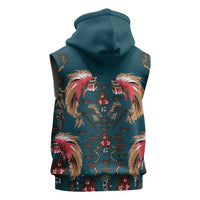 Dark Cyan Blue Bird of Batik Papua Sleeveless Hoodie Exotic Natural Wealth of Papua LT9 - Polynesian Pride
