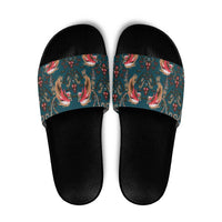Dark Cyan Blue Bird of Batik Papua Slide Sandals Exotic Natural Wealth of Papua LT9 Blue - Polynesian Pride