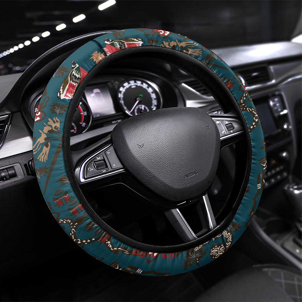 Dark Cyan Blue Bird of Batik Papua Steering Wheel Cover Exotic Natural Wealth of Papua - Polynesian Pride