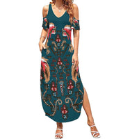 Dark Cyan Blue Bird of Batik Papua Summer Maxi Dress Exotic Natural Wealth of Papua - Polynesian Pride
