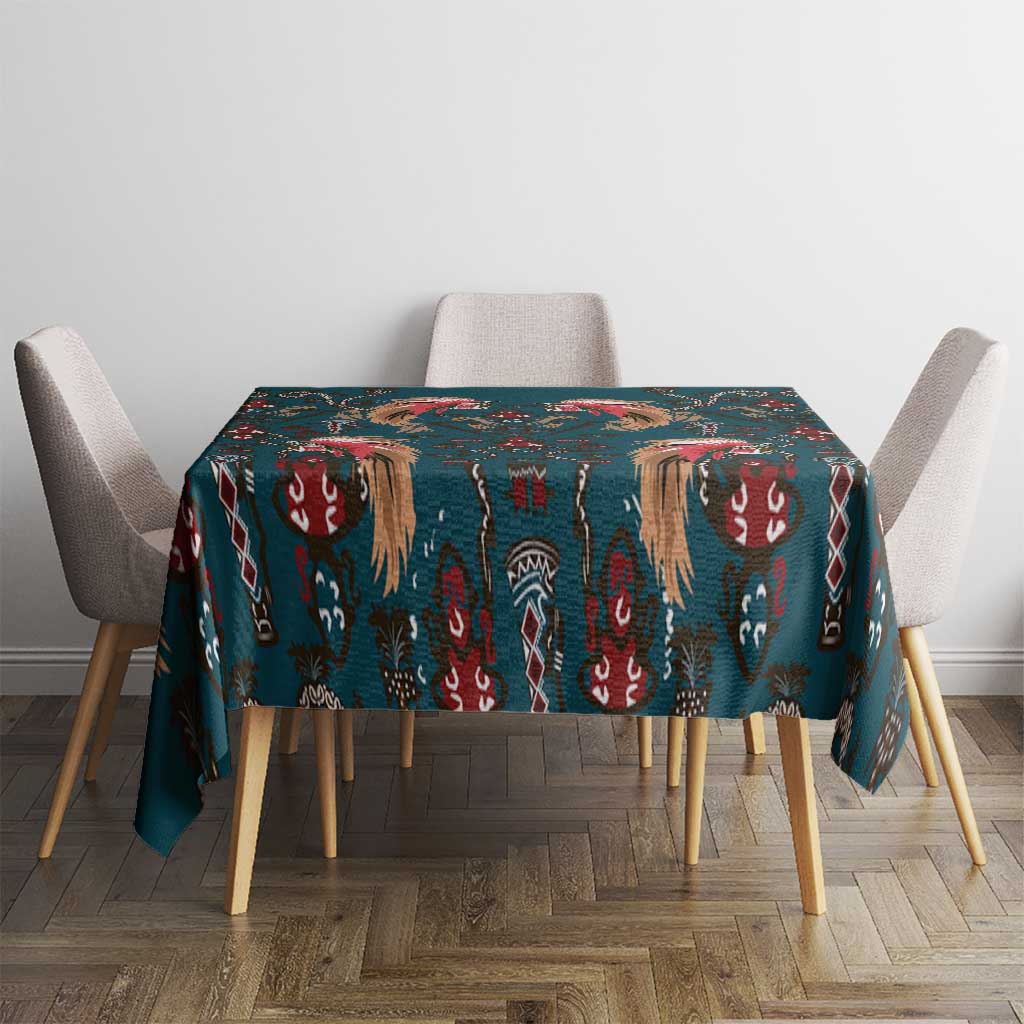 Dark Cyan Blue Bird of Batik Papua Tablecloth Exotic Natural Wealth of Papua - Polynesian Pride