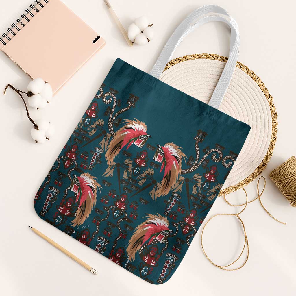 Dark Cyan Blue Bird of Batik Papua Tote Bag Exotic Natural Wealth of Papua - Polynesian Pride