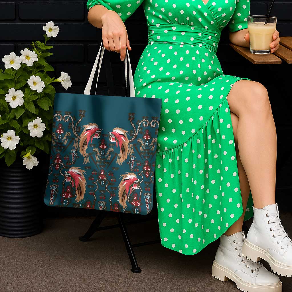 Dark Cyan Blue Bird of Batik Papua Tote Bag Exotic Natural Wealth of Papua - Polynesian Pride