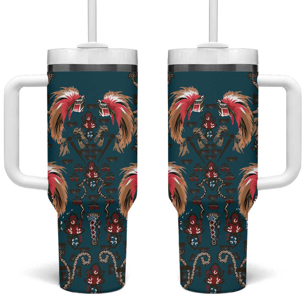 Dark Cyan Blue Bird of Batik Papua Tumbler With Handle Exotic Natural Wealth of Papua - Polynesian Pride