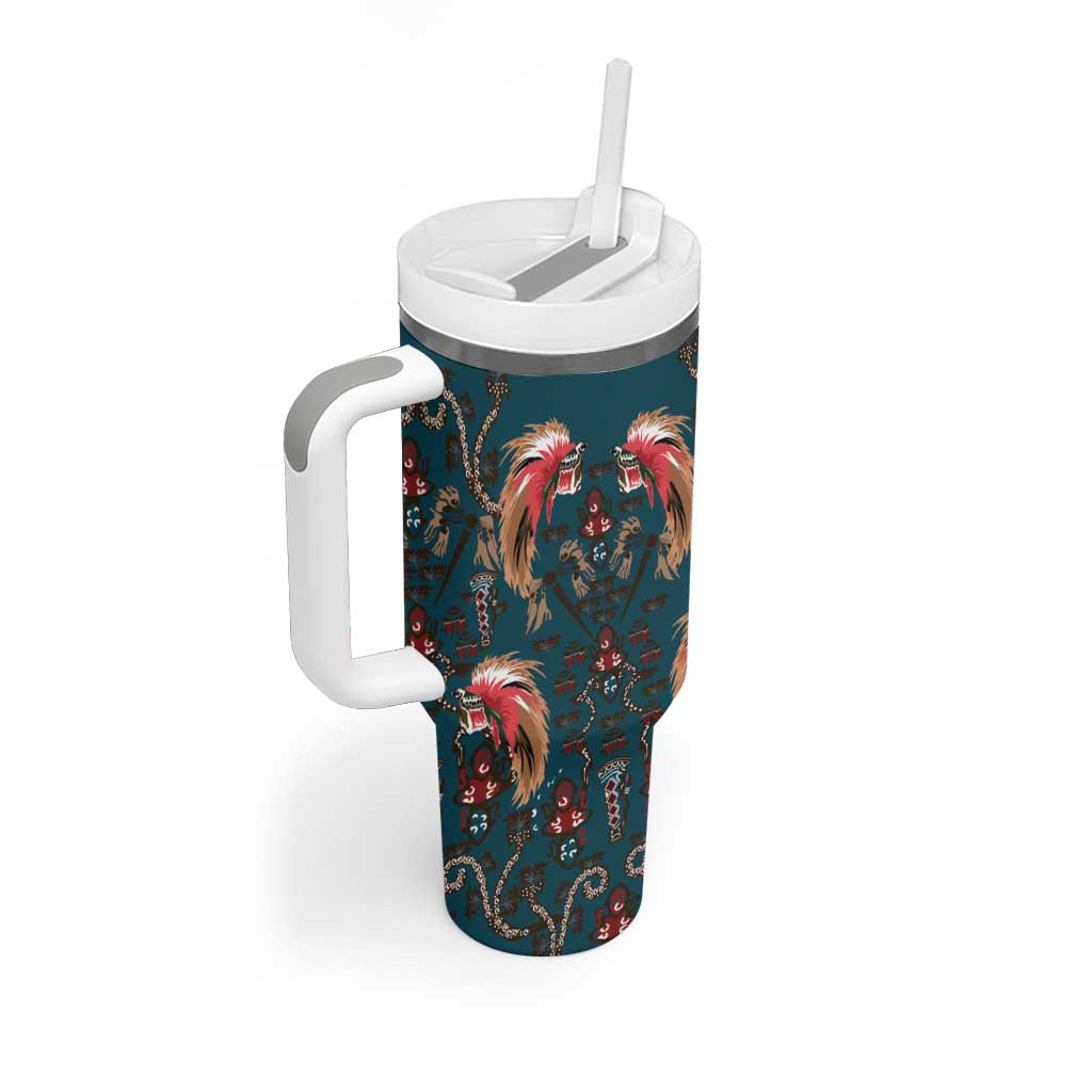 Dark Cyan Blue Bird of Batik Papua Tumbler With Handle Exotic Natural Wealth of Papua - Polynesian Pride