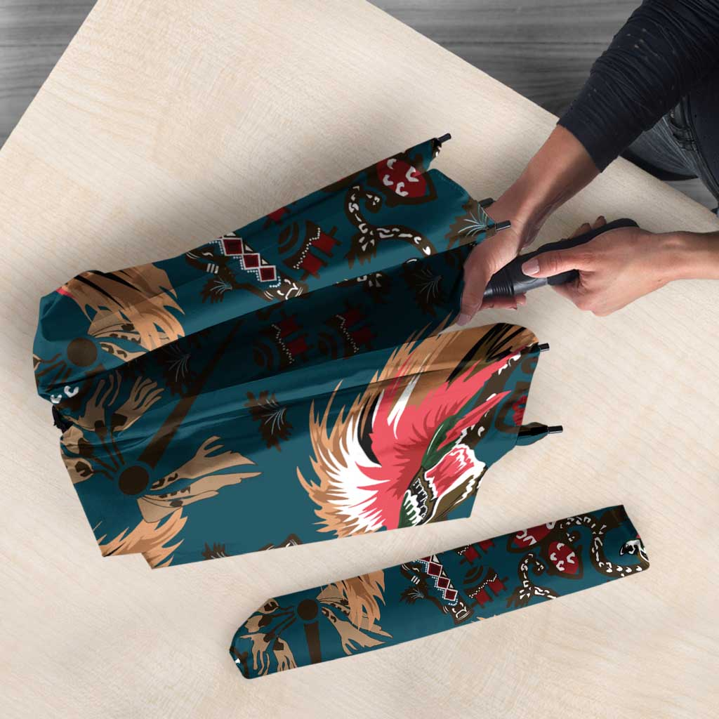 Dark Cyan Blue Bird of Batik Papua Umbrella Exotic Natural Wealth of Papua - Polynesian Pride