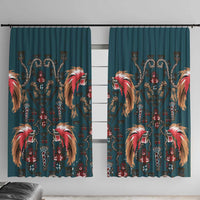 Dark Cyan Blue Bird of Batik Papua Window Curtain Exotic Natural Wealth of Papua LT9 With Hooks Blue - Polynesian Pride