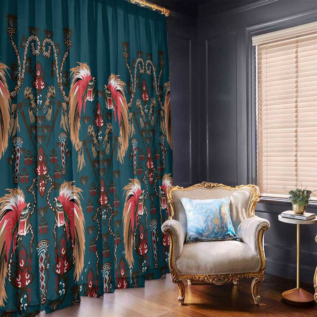 Dark Cyan Blue Bird of Batik Papua Window Curtain Exotic Natural Wealth of Papua LT9 - Polynesian Pride