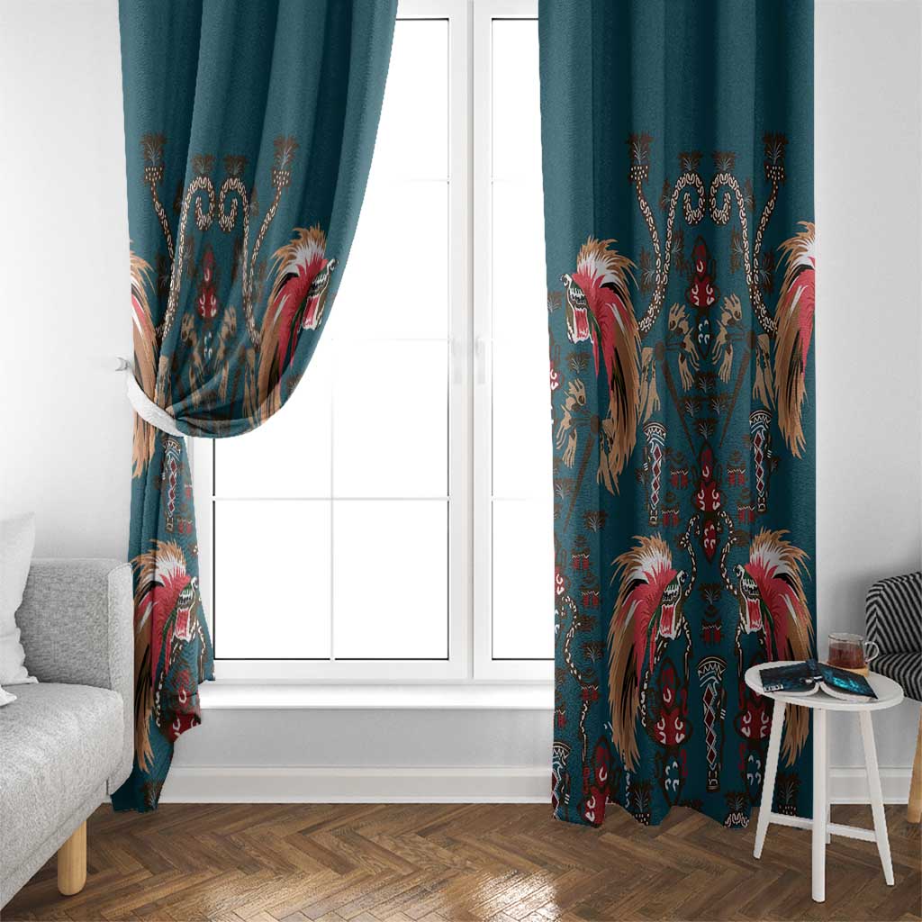 Dark Cyan Blue Bird of Batik Papua Window Curtain Exotic Natural Wealth of Papua LT9 - Polynesian Pride