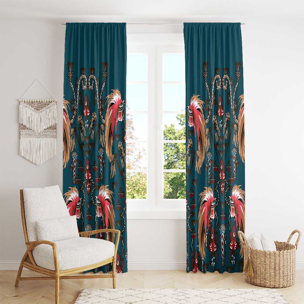 Dark Cyan Blue Bird of Batik Papua Window Curtain Exotic Natural Wealth of Papua LT9 - Polynesian Pride