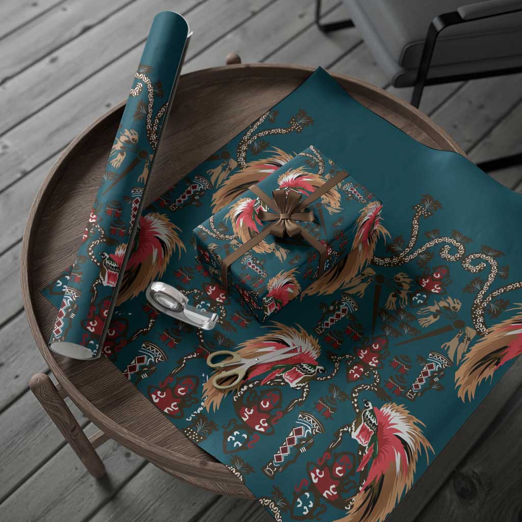 Dark Cyan Blue Bird of Batik Papua Wrapping Paper Exotic Natural Wealth of Papua - Polynesian Pride
