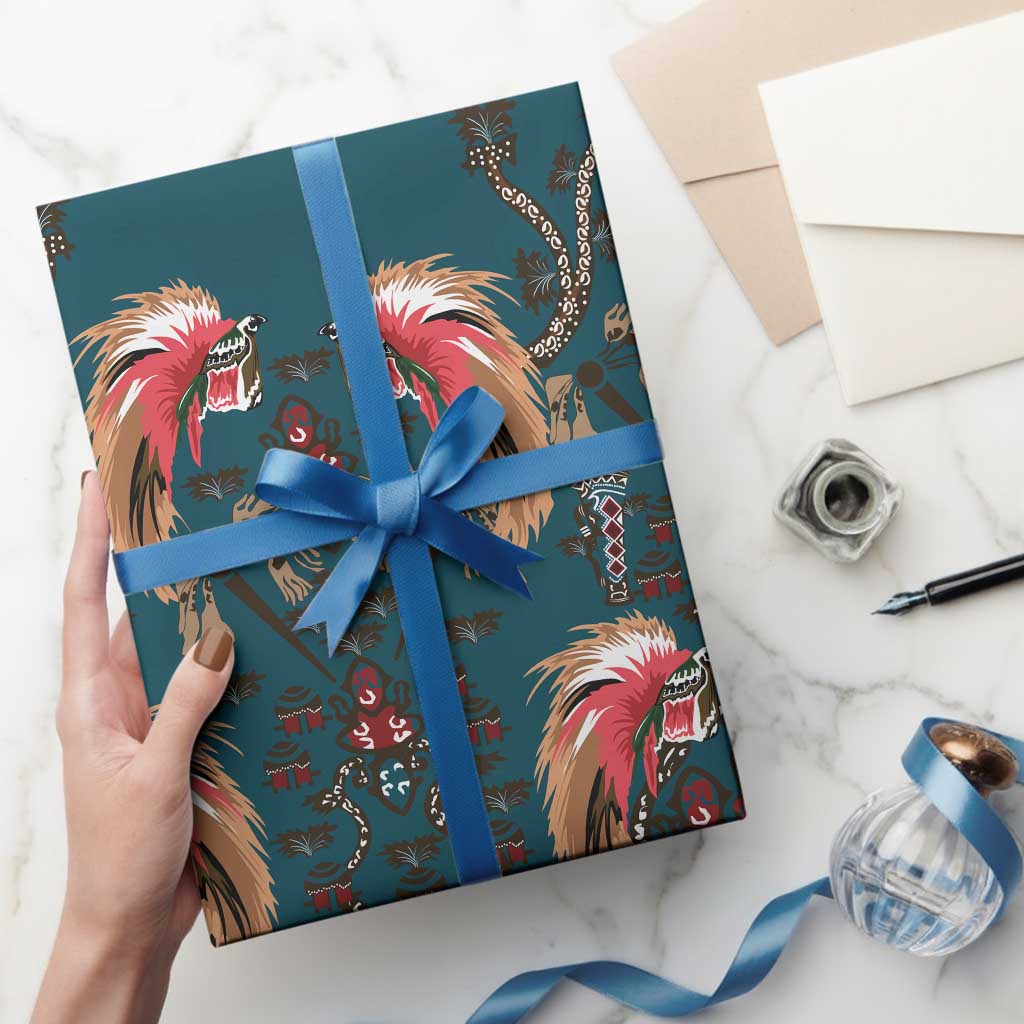 Dark Cyan Blue Bird of Batik Papua Wrapping Paper Exotic Natural Wealth of Papua - Polynesian Pride