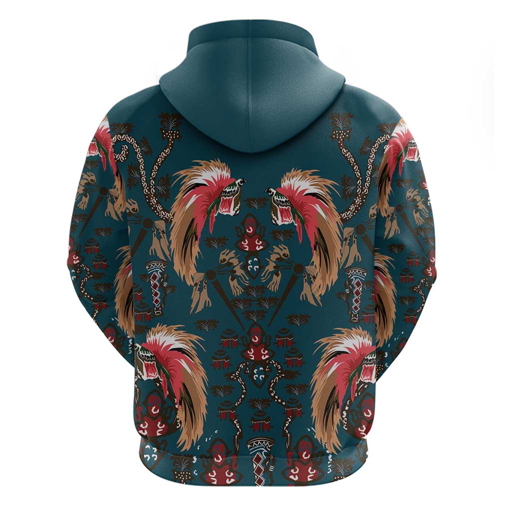 Dark Cyan Blue Bird of Batik Papua Zip Hoodie Exotic Natural Wealth of Papua - Polynesian Pride