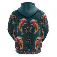 Dark Cyan Blue Bird of Batik Papua Zip Hoodie Exotic Natural Wealth of Papua - Polynesian Pride