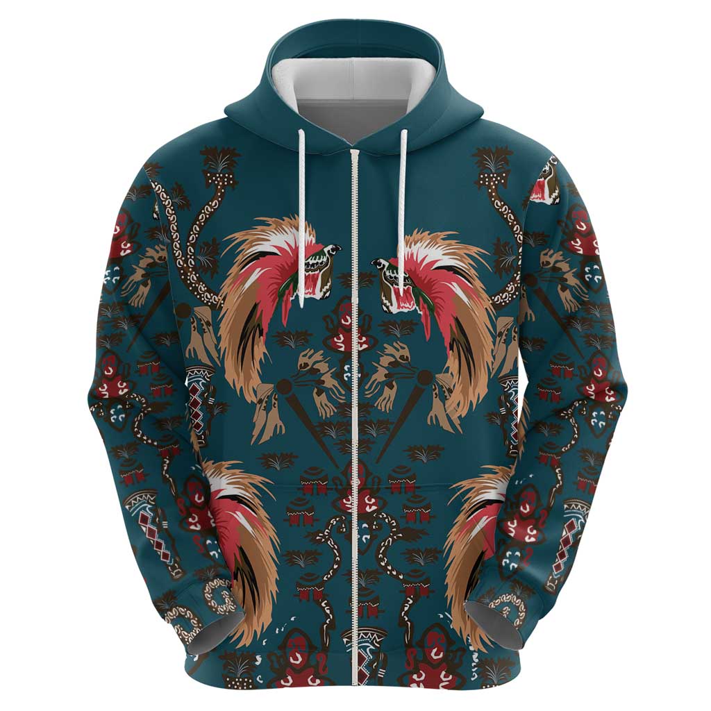 Dark Cyan Blue Bird of Batik Papua Zip Hoodie Exotic Natural Wealth of Papua - Polynesian Pride