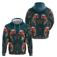 Dark Cyan Blue Bird of Batik Papua Zip Hoodie Exotic Natural Wealth of Papua - Polynesian Pride