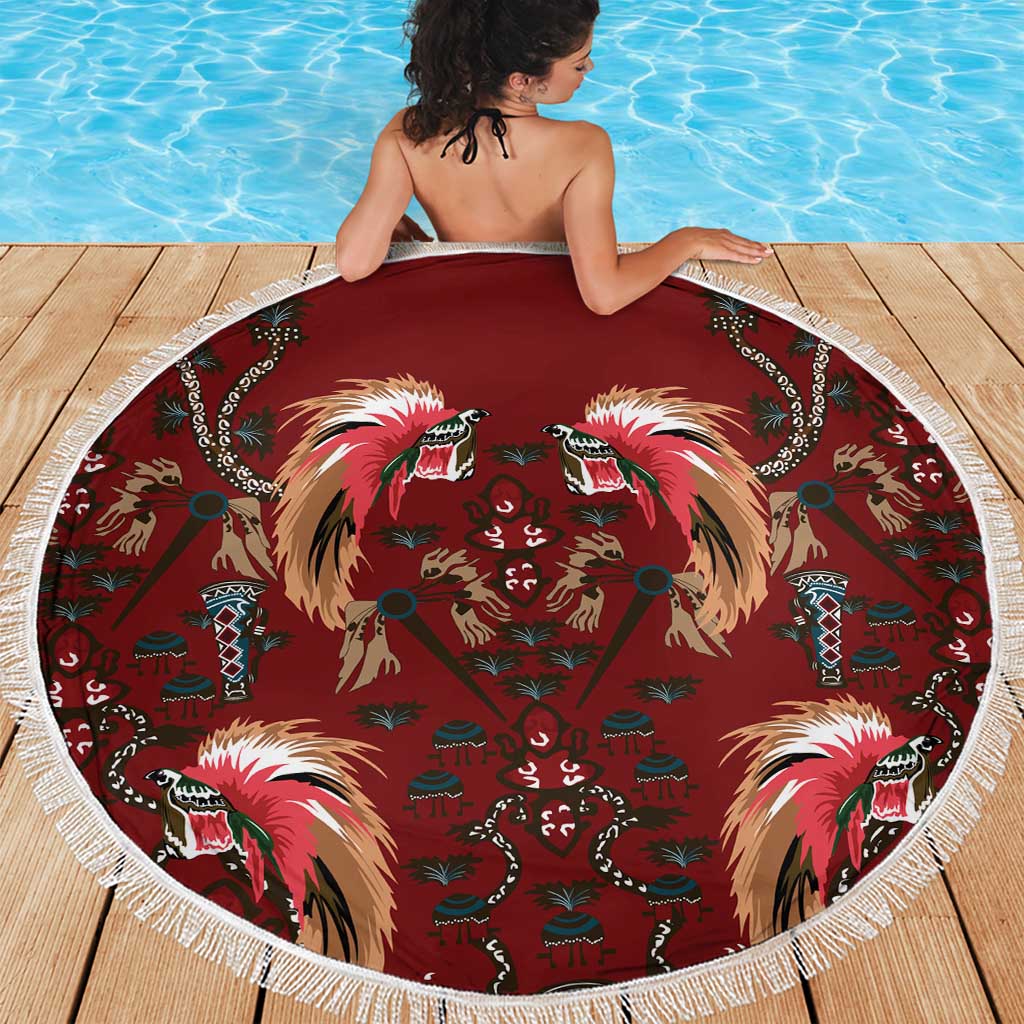 Oxblood Bird of Batik Papua Beach Blanket Exotic Natural Wealth of Papua - Polynesian Pride