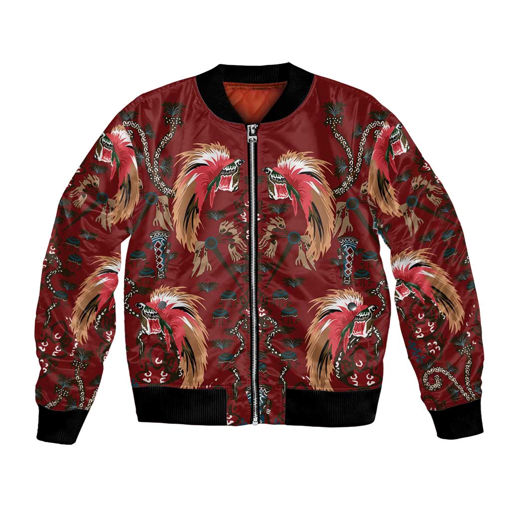 Oxblood Bird of Batik Papua Bomber Jacket Exotic Natural Wealth of Papua LT9 Unisex Red - Polynesian Pride