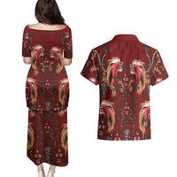 Oxblood Bird of Batik Papua Couples Matching Puletasi and Hawaiian Shirt Exotic Natural Wealth of Papua LT9 - Polynesian Pride