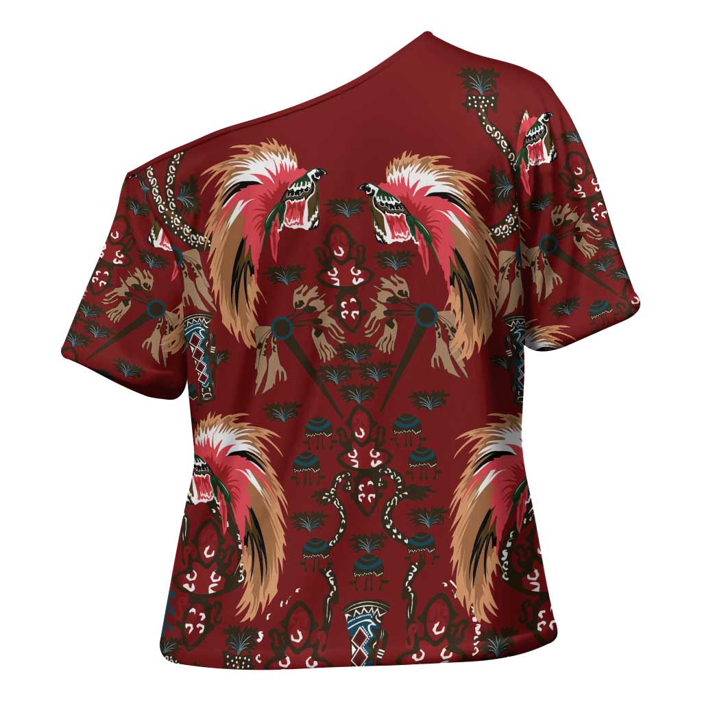 Oxblood Bird of Batik Papua Cross Shoulder Shirt Exotic Natural Wealth of Papua LT9 - Polynesian Pride