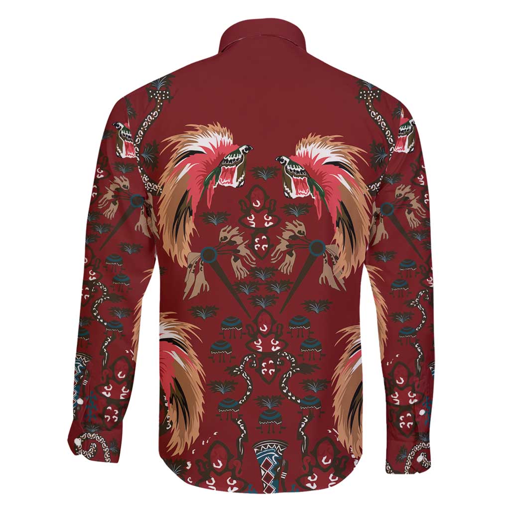 Oxblood Bird of Batik Papua Family Matching Long Sleeve Bodycon Dress and Hawaiian Shirt Exotic Natural Wealth of Papua - Polynesian Pride