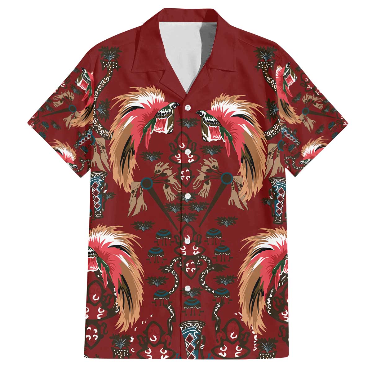 Oxblood Bird of Batik Papua Family Matching Off The Shoulder Long Sleeve Dress and Hawaiian Shirt Exotic Natural Wealth of Papua - Polynesian Pride