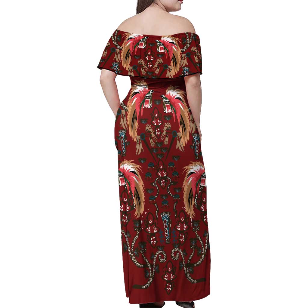 Oxblood Bird of Batik Papua Family Matching Off Shoulder Maxi Dress and Hawaiian Shirt Exotic Natural Wealth of Papua - Polynesian Pride