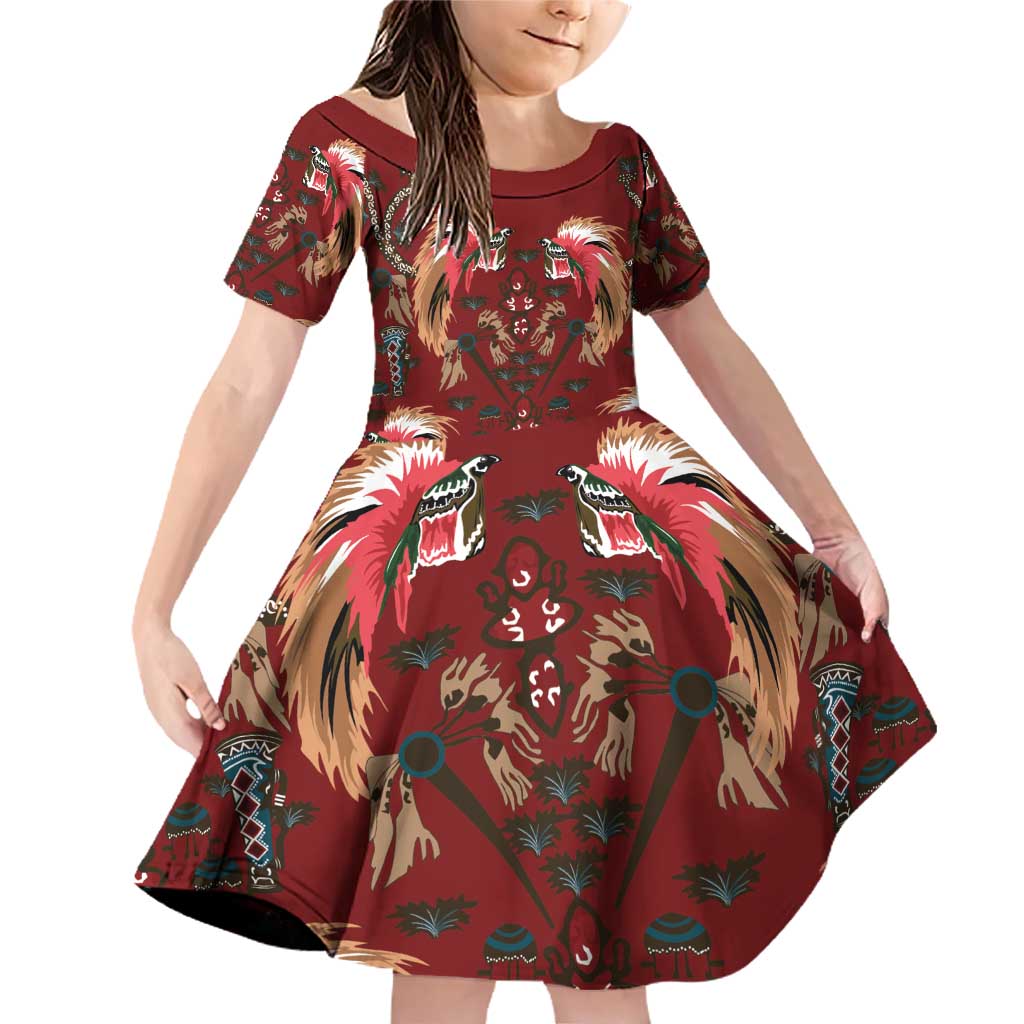 Oxblood Bird of Batik Papua Family Matching Off Shoulder Short Dress and Hawaiian Shirt Exotic Natural Wealth of Papua - Polynesian Pride