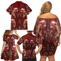 Oxblood Bird of Batik Papua Family Matching Off Shoulder Short Dress and Hawaiian Shirt Exotic Natural Wealth of Papua - Polynesian Pride
