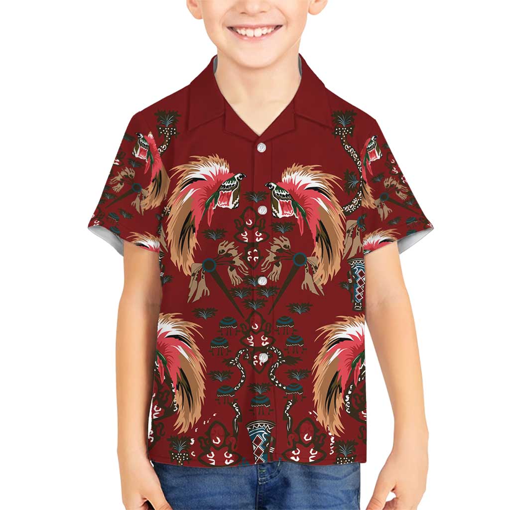 Oxblood Bird of Batik Papua Family Matching Puletasi and Hawaiian Shirt Exotic Natural Wealth of Papua LT9 Son's Shirt Red - Polynesian Pride