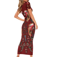Oxblood Bird of Batik Papua Family Matching Short Sleeve Bodycon Dress and Hawaiian Shirt Exotic Natural Wealth of Papua - Polynesian Pride