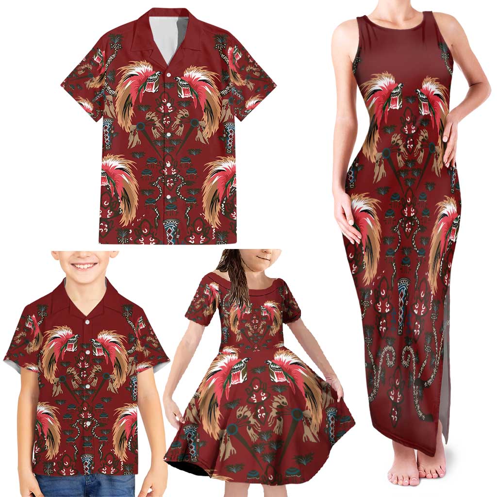 Oxblood Bird of Batik Papua Family Matching Tank Maxi Dress and Hawaiian Shirt Exotic Natural Wealth of Papua - Polynesian Pride