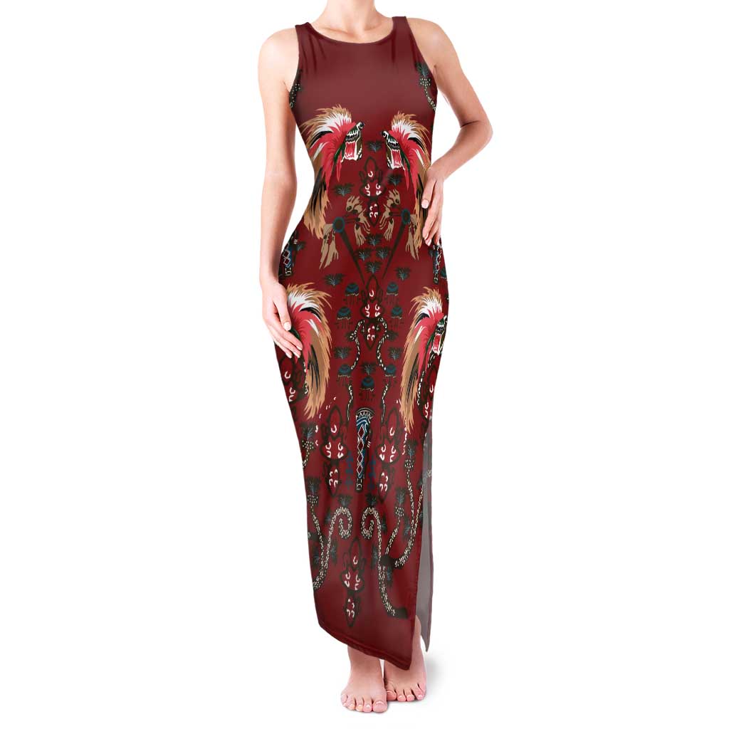 Oxblood Bird of Batik Papua Family Matching Tank Maxi Dress and Hawaiian Shirt Exotic Natural Wealth of Papua - Polynesian Pride