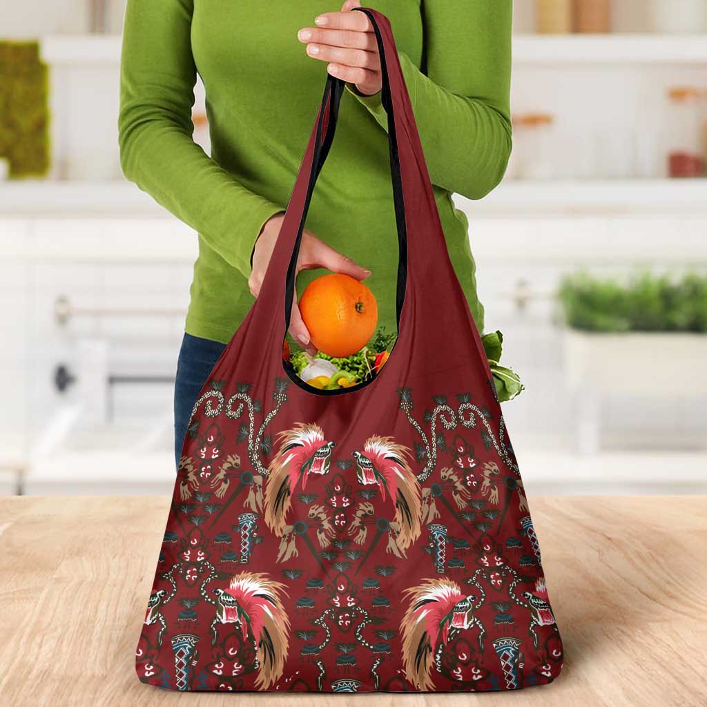 Oxblood Bird of Batik Papua Grocery Bag Exotic Natural Wealth of Papua - Polynesian Pride