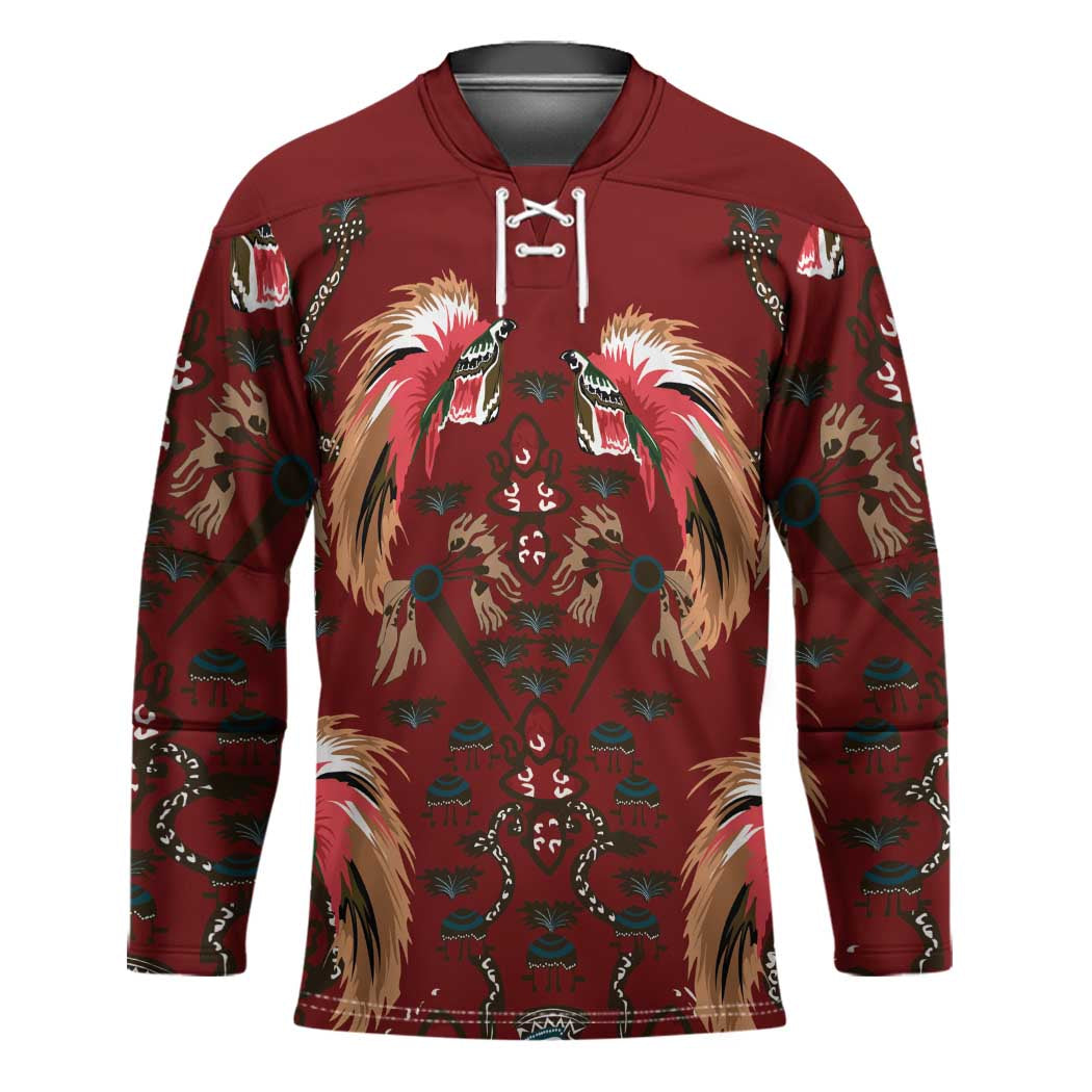 Oxblood Bird of Batik Papua Hockey Jersey Exotic Natural Wealth of Papua - Polynesian Pride