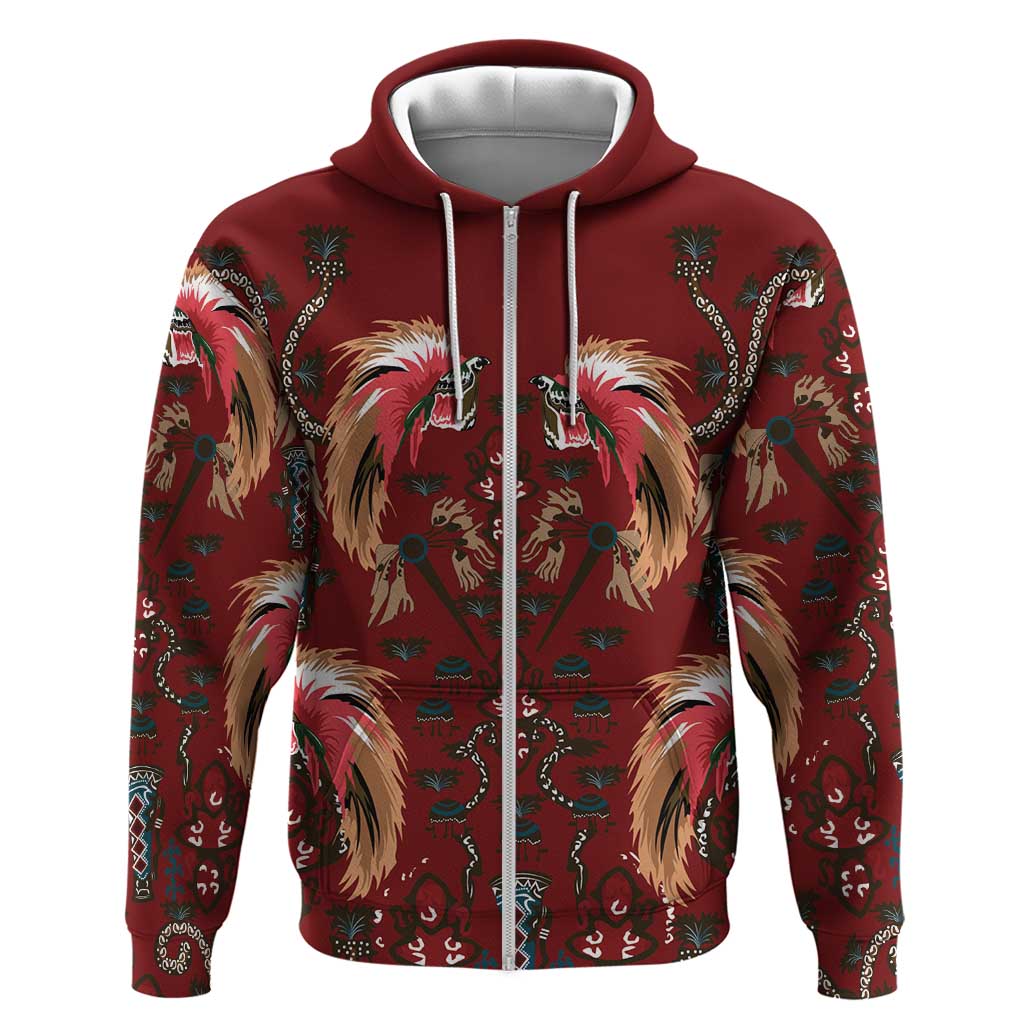 Oxblood Bird of Batik Papua Hoodie Exotic Natural Wealth of Papua - Polynesian Pride