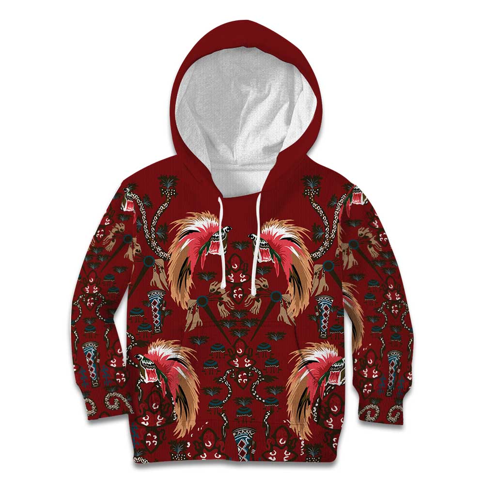 Oxblood Bird of Batik Papua Kid Hoodie Exotic Natural Wealth of Papua - Polynesian Pride
