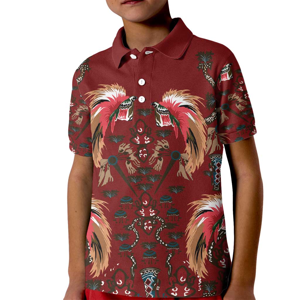 Oxblood Bird of Batik Papua Kid Polo Shirt Exotic Natural Wealth of Papua - Polynesian Pride