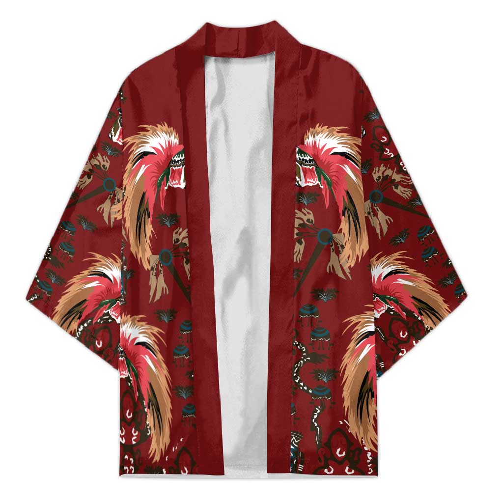 Oxblood Bird of Batik Papua Kimono Exotic Natural Wealth of Papua LT9 Unisex Red - Polynesian Pride